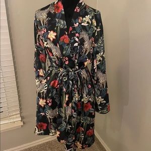 Banana Republic Zebra Floral Satin Robe Kimono NWT